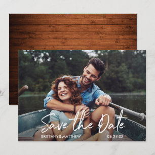 Modernes handgeschriebenes Script-Foto Wood Save The Date