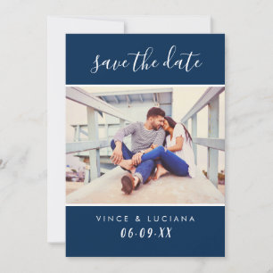 Modernes handgeschriebenes Script-Navy-Hochzeitssk Save The Date