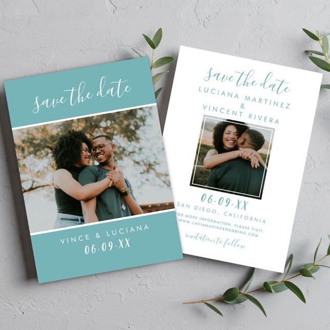 Modernes handgeschriebenes Script Sea Glass Weddin Save The Date (Von Creator hochgeladen)