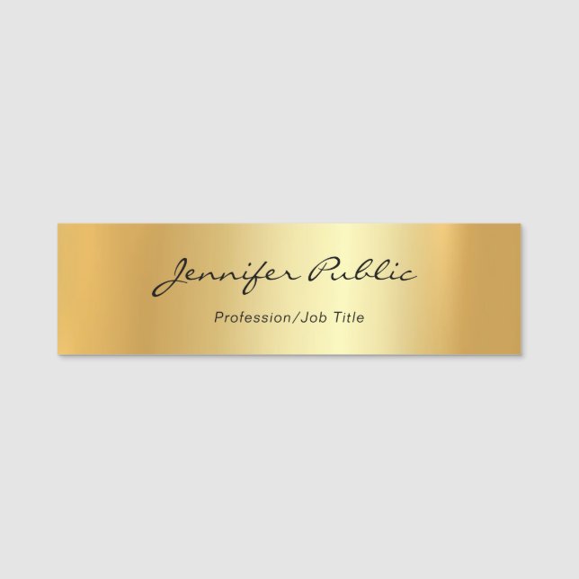 Modernes handgeschriebenes Skript Elegante Gold Te Namensschild (Vorderseite)