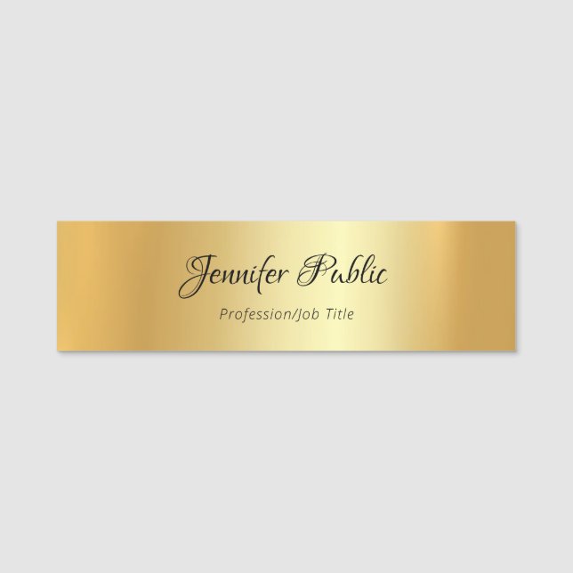 Modernes, handgeschriebenes Skript Elegante Golden Namensschild (Vorderseite)