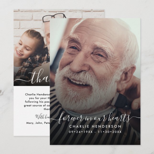 Modernes handgeschriebenes Skript mit 2-Foto-Beerd Dankeskarte (Vorne/Hinten)