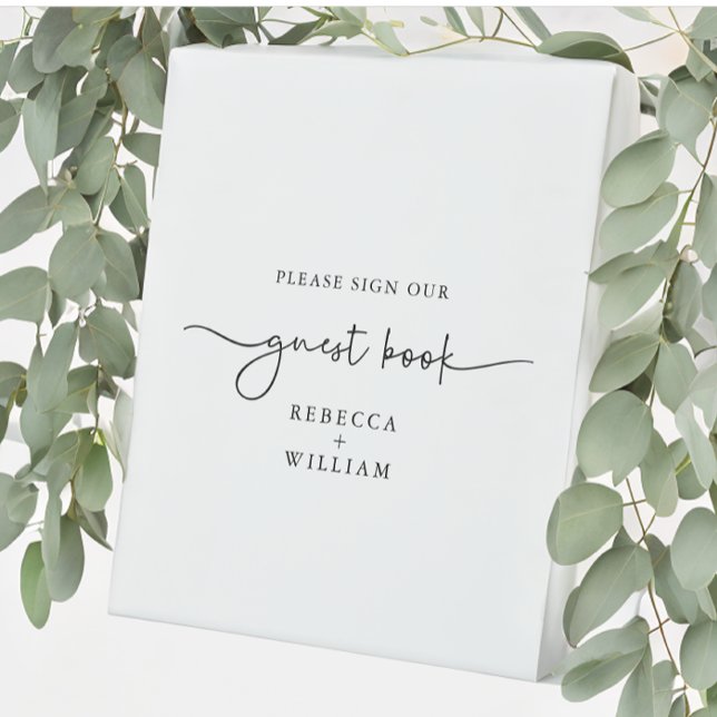 Modernes, handgeschriebenes Skript-Schwarz-weißes  Sockelschild (Von Creator hochgeladen)