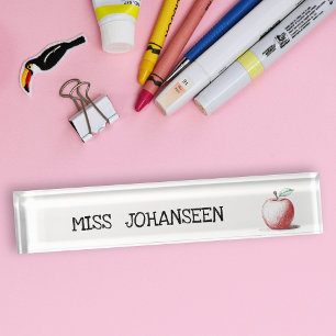 Modernes handgezeichnetes Apple Niedlich Teacher-G Namensplakette