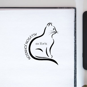 Modernes, handgezeichnetes Buch-Exlibris mit Katze Gummistempel