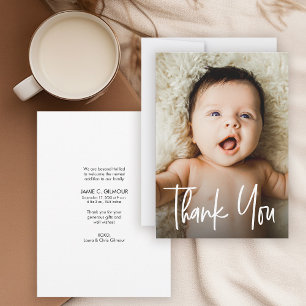 Modernes Handletting Baby Foto Vielen Dank Dankeskarte