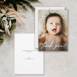 Modernes Handschrift Script Baby Shower Foto Dankeskarte