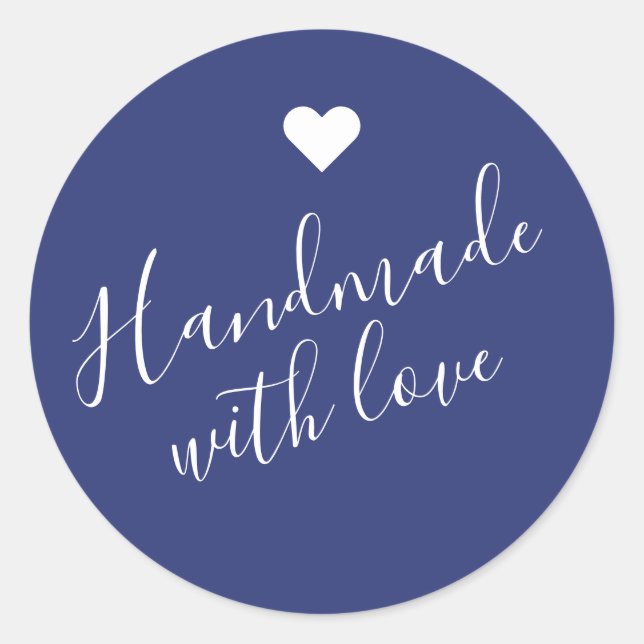 Modernes Handwerk mit Liebe-Drehbuch, blaues Herz Runder Aufkleber (Vorderseite)