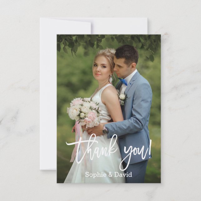 Modernes handwriting Wedding Foto Vielen Dank, das Dankeskarte (Vorderseite)