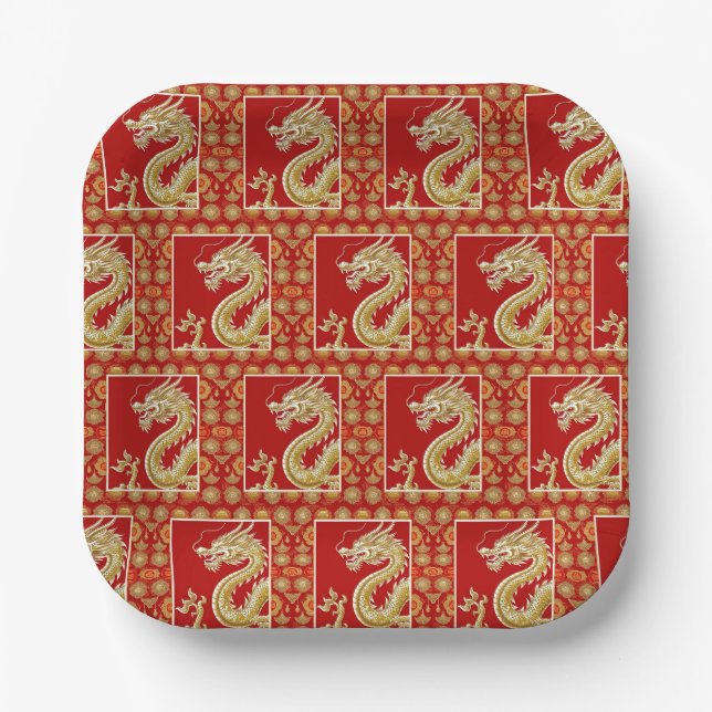 Modernes Happy Chinese New Year Modernes Asian Mus Pappteller (Vorderseite)