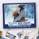 Modernes Happy Holidays Foto Blue Postkarte<br><div class="desc">Modernes Happy Holidays Foto Blue Holiday Postkarte</div>