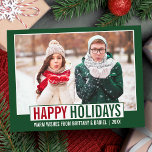 Modernes Happy Holidays Foto Green Postkarte<br><div class="desc">Moderne Happy Holidays Foto Rot und Grün Urlaub Postkarte</div>