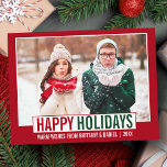 Modernes Happy Holidays Foto Red Postkarte<br><div class="desc">Moderne Happy Holidays Foto Green and Red Holiday Postcard</div>