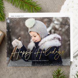 Modernes Happy Holidays Script-Foto Folien Feiertagspostkarte