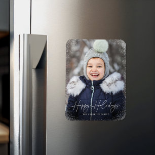 Modernes Happy Holidays Script Snow Flurries Foto Magnet