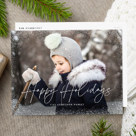 Modernes Happy Holidays Script Snow Flurry Foto Feiertagspostkarte