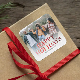 Modernes Happy Holidays Weihnachts-Foto Quadratischer Aufkleber