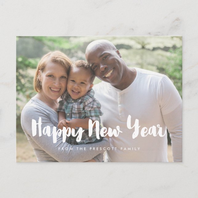 Modernes Happy New Year Family Foto Postkarte (Vorderseite)