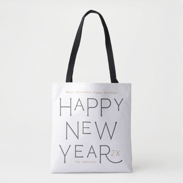 Modernes Happy New Year Graues handgeschriebenes i Tasche (Vorderseite)