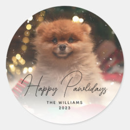 Modernes Happy Pawlidays Hund Foto Runder Aufkleber