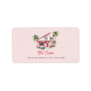 Modernes Haus des Mitteljahrhunderts - Rosa Weihna Adressaufkleber