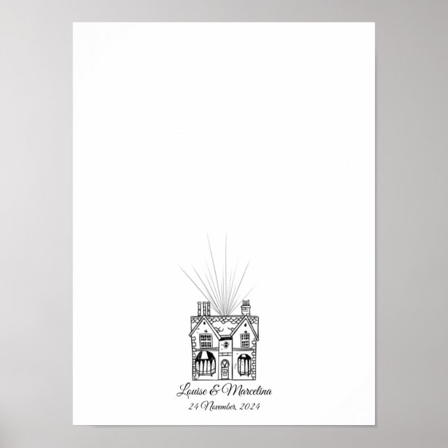 Modernes Haus Fingerprint Wedding Gästebuch (Vorne)