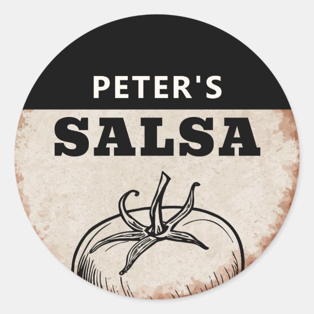 Modernes, hausgemachtes Tomatenspiel Salsa Grunge- Runder Aufkleber (Vorderseite)