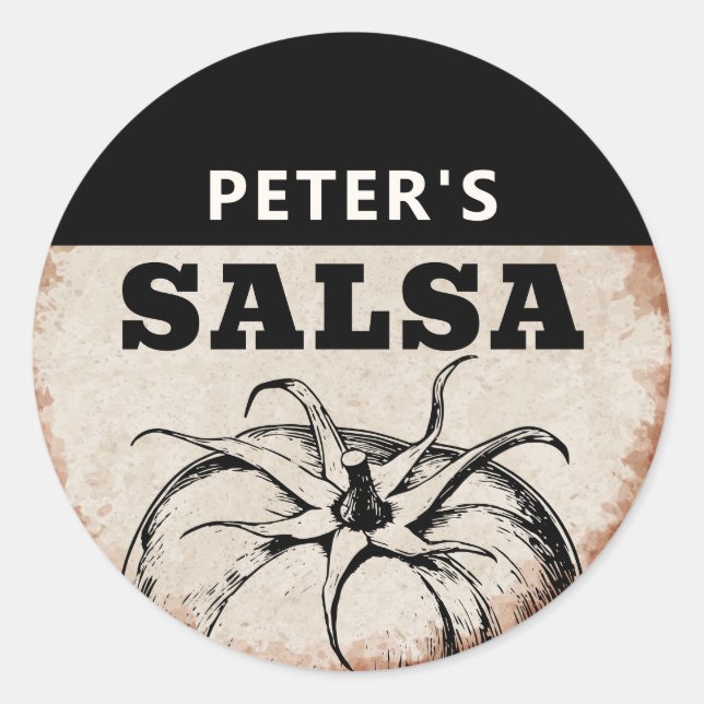 Modernes, hausgemachtes Tomatenspiel Salsa Grunge- Runder Aufkleber (Vorderseite)