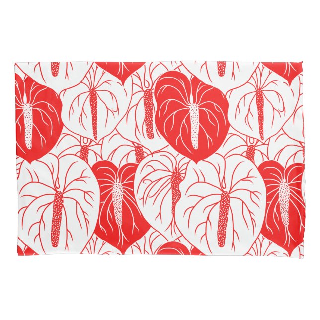 Modernes hawaiianisches Anthurium-Druckmuster Kissenbezug (Vorderseite)