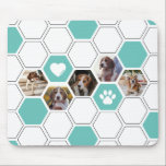 Modernes Heart Paw Dog Foto Geometrisch Aquamarin  Mousepad<br><div class="desc">Dieses einzigartige und moderne Heart Paw Dog Foto Geometric Aquamarin Unique Mouse Pad ist eine stilvolle und funktionelle Art, Ihre furry Lieben im Herzen nah behalten, während Sie arbeiten. Dieses Mousepad mit aquamarin-weißer Mosaikgeometrie und Pfotendrucken, mit Herzenslust dazwischen für eine besondere Touch, wird jedem Arbeitsbereich einen schönen Akzent verleihen. Personalisieren...</div>