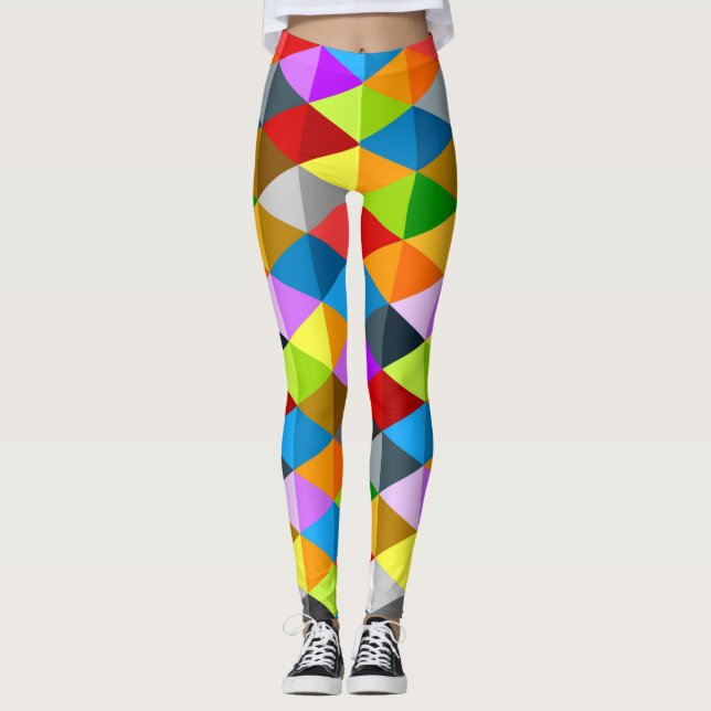 Modernes, hell funkelndes, buntes Dreiecksmuster Leggings (Vorderseite)