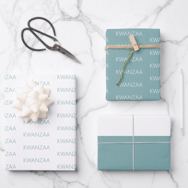 Modernes, hellblau-weiß Kwanzaa Geschenkpapier Set (Vorderseite)