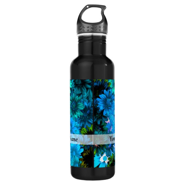 Modernes hellblaues Blumenmuster Edelstahlflasche (Vorderseite)