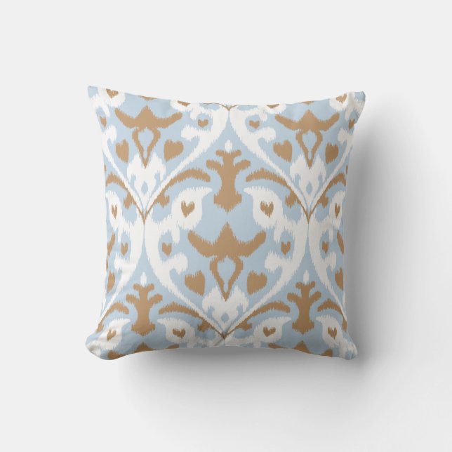 Modernes hellblaues und weißes ikat Stammes- Kissen (Vorderseite)