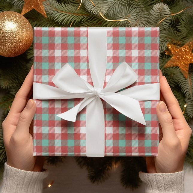 Modernes, helles, Aquamarines Kariertes Urlaubsges Geschenkpapier (Von Creator hochgeladen)