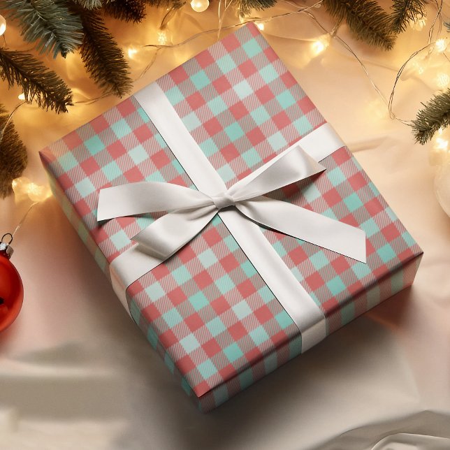 Modernes, helles, Aquamarines Kariertes Urlaubsges Geschenkpapier (Von Creator hochgeladen)