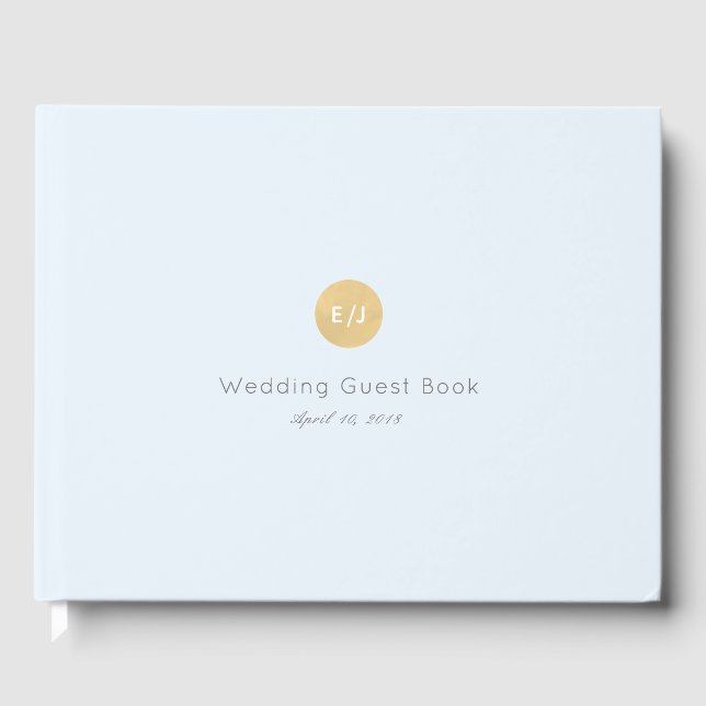 Modernes helles Blue Gold Monogram WedgeGuest Book Gästebuch (Vorderseite)