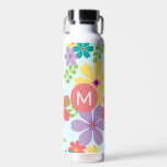 Modernes, helles, fröhliches Muster für die Blume  Trinkflasche<br><div class="desc">Helle und farbenfrohe Blumenmuster Monogramm Süßwasserflasche.</div>