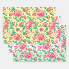 Modernes, helles Girl-Pink-Blume-Muster Geschenkpapier Set