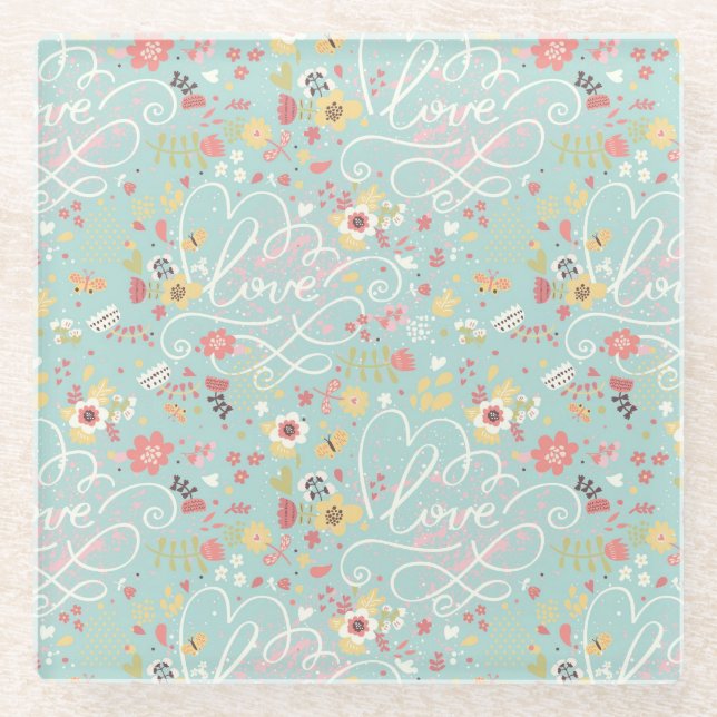 Modernes helles romantisches Muster Glasuntersetzer (Vorderseite)