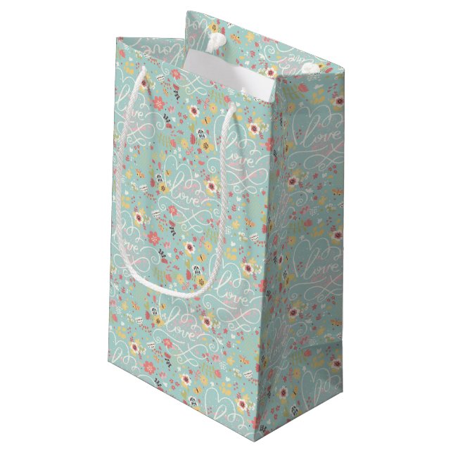 Modernes helles romantisches Muster Kleine Geschenktüte (Rückseite Schrägansicht)