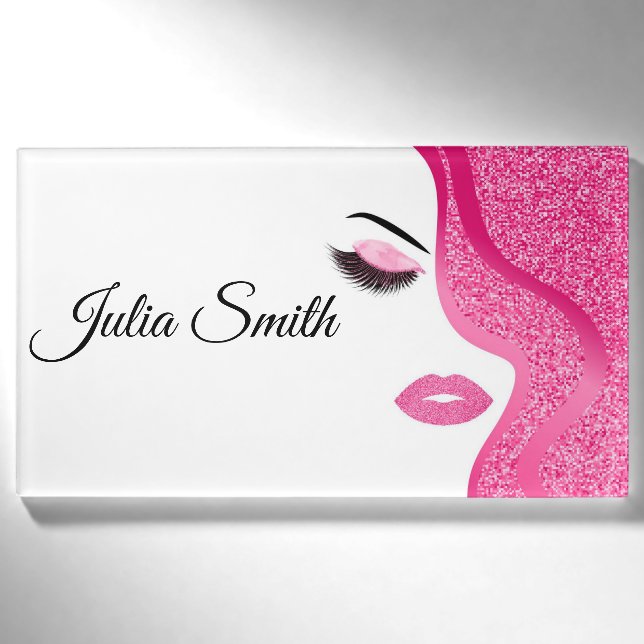 Modernes helles Rosa mit Glitzer-Effekt Namenschild (Vorderseite)