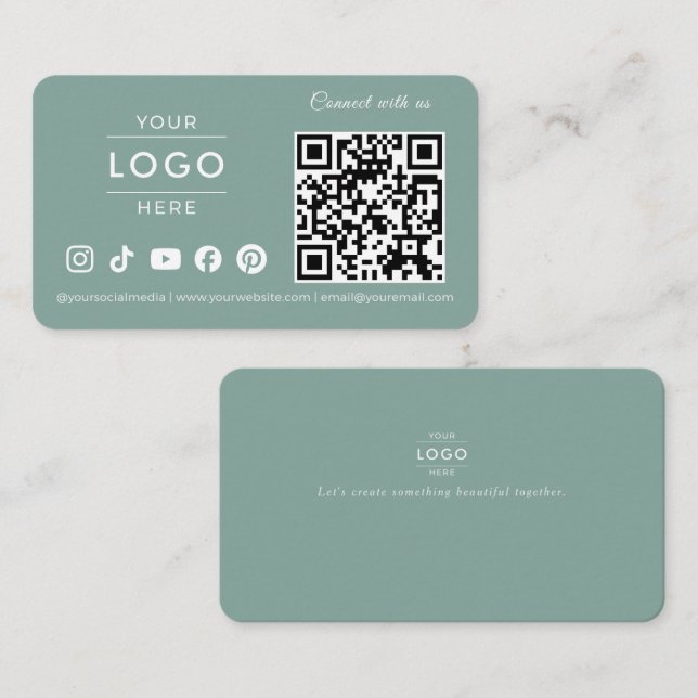 Modernes Hellgrünes QR-Code Social-Media-Logo Visitenkarte (Vorne/Hinten)