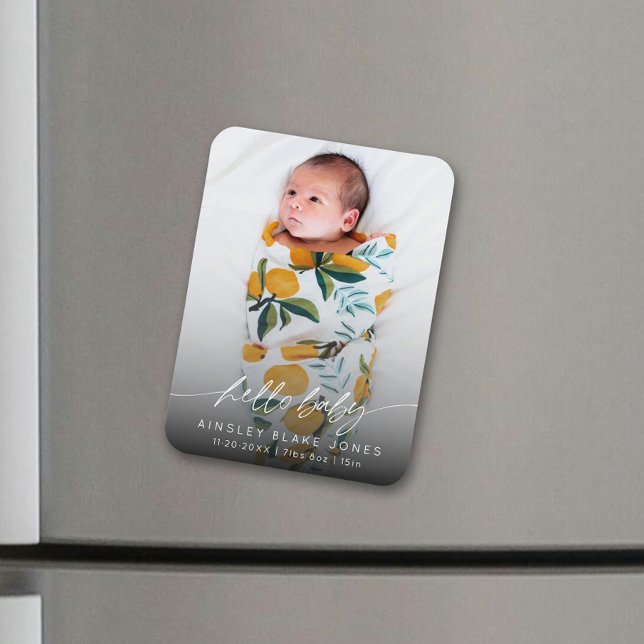 Modernes Hello Baby Neugeborenes Foto Elegantes Sk Magnet (Von Creator hochgeladen)