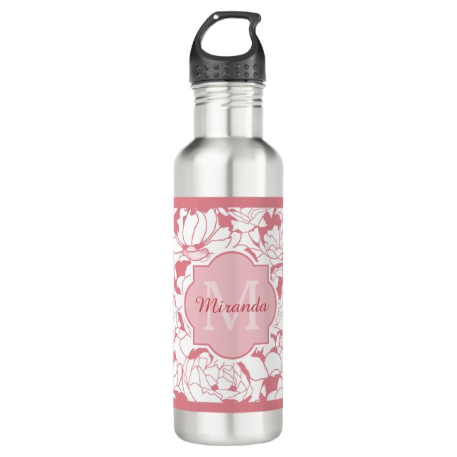 Modernes, hellrosa, florenfarbenes Monogramm mit N Edelstahlflasche (Vorderseite)