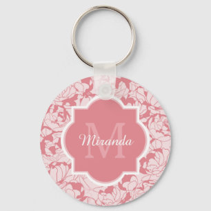 Modernes, hellrosa, florenfarbenes Monogramm mit N Schlüsselanhänger