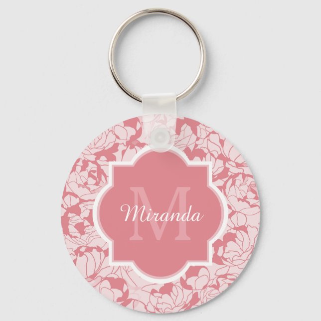 Modernes, hellrosa, florenfarbenes Monogramm mit N Schlüsselanhänger (Vorderseite)
