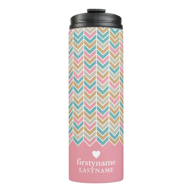 Modernes Herringbone-Muster - Rosa Blau Gold Thermosbecher (Vorderseite)