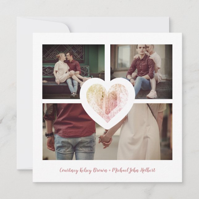 Modernes Herz 3 Fotos Verlobung Sitzungsperiode Save The Date (Vorderseite)