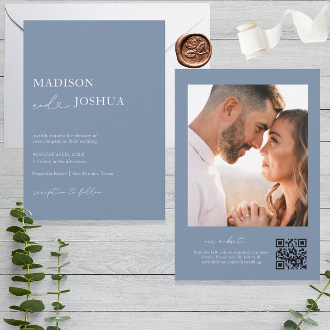 Modernes Herz Kalligrafie Foto QR Code Einladung (Von Creator hochgeladen)